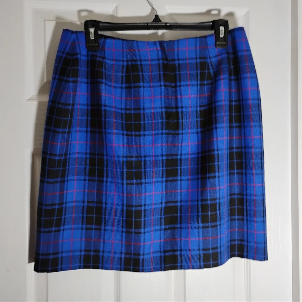 Faux Wrap Plaid Skirt Vtg. Stephanie Andrews 10 Petite Lined